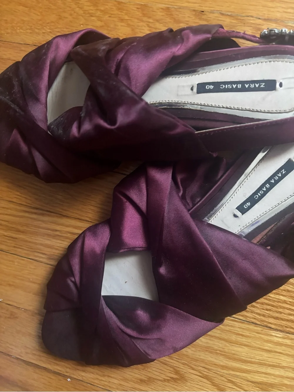 Zara Wine Satin Knotted Slingback Flats - Picture 2 of 6